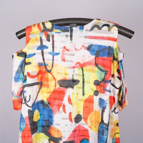 Jess & Jane Womens Colorful Cold Shoulder Tunic Top MEDIUM Wearable Art Abstract - Picture 5 of 6